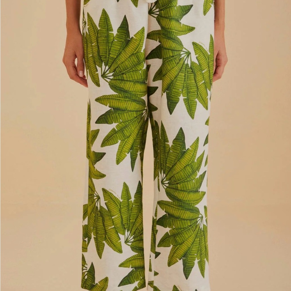 FARM Rio Off white palm fan pants